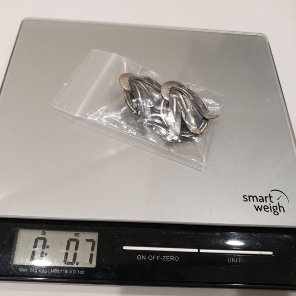 Vintage Antiqued Metal Feather & Ring Clip On Earrings - Picture 8 of 8